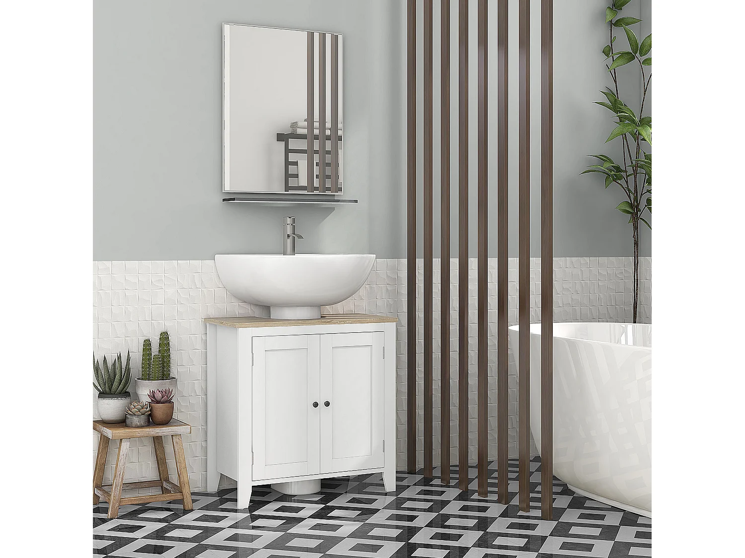 Mobile sottolavabo bagno a u con ripiano regolabile interno in mdf