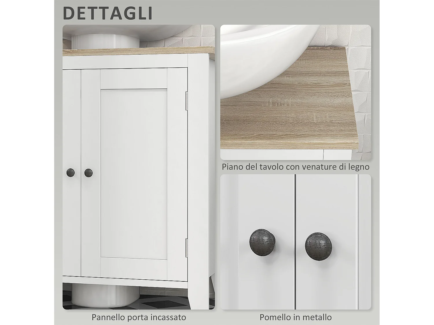 Mobile sottolavabo bagno a u con ripiano regolabile interno in mdf
