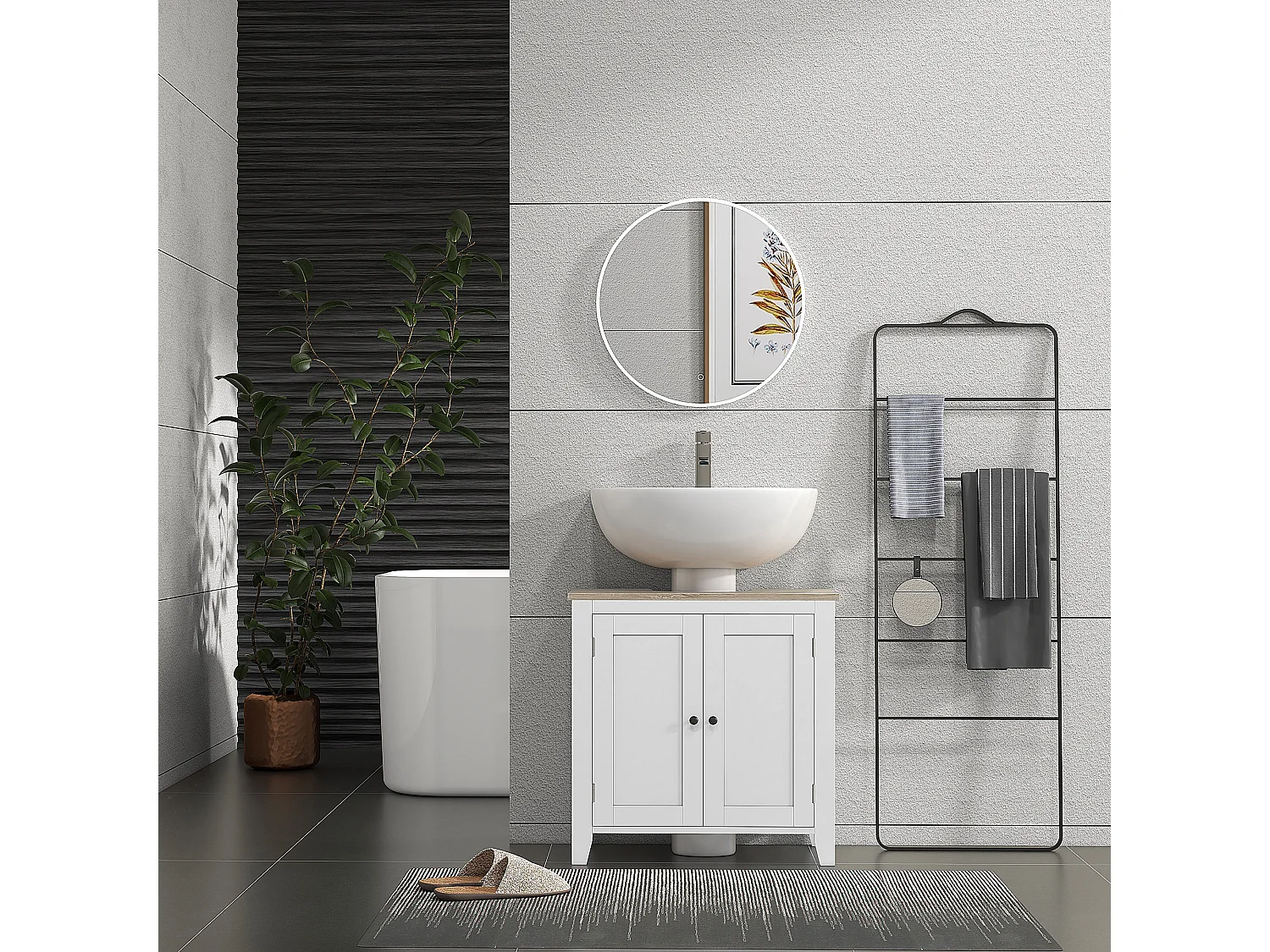 Mobile sottolavabo bagno a u con ripiano regolabile interno in mdf