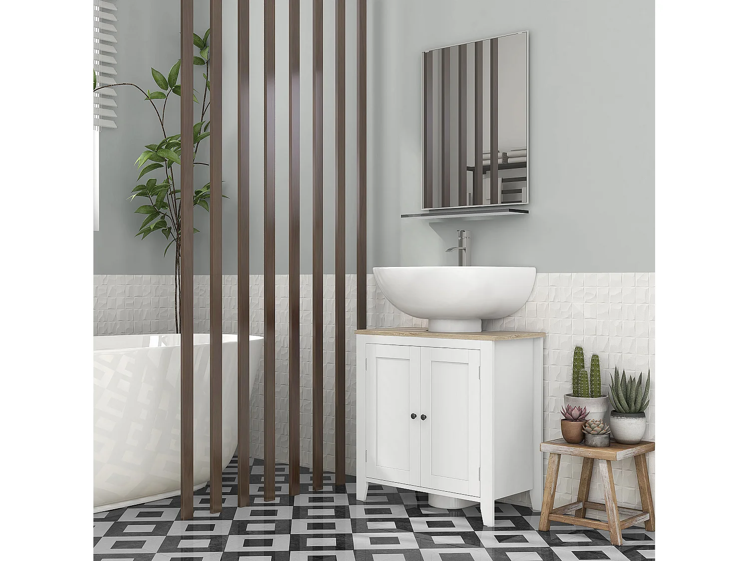 Mobile sottolavabo bagno a u con ripiano regolabile interno in mdf