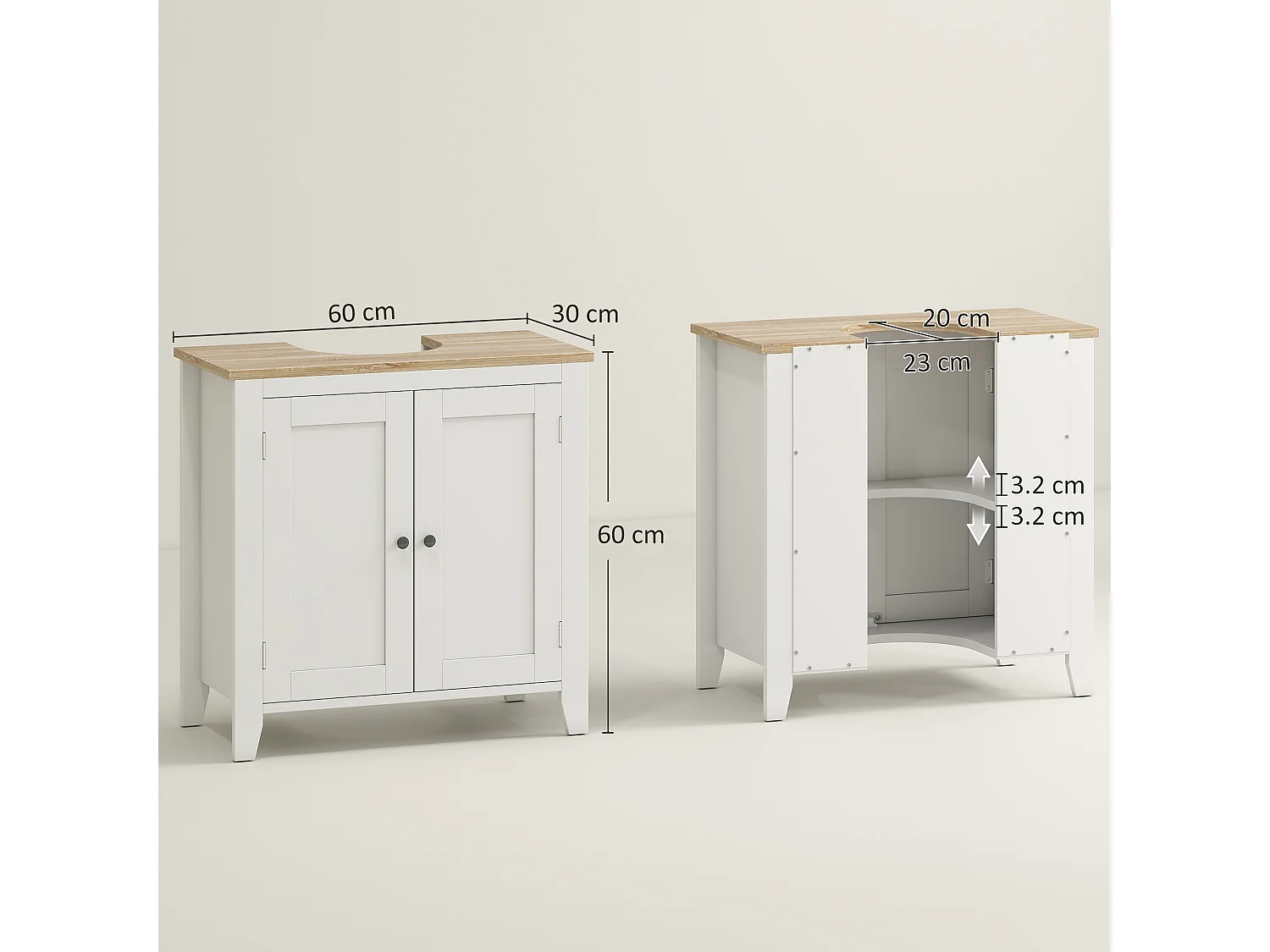 Mobile sottolavabo bagno a u con ripiano regolabile interno in mdf