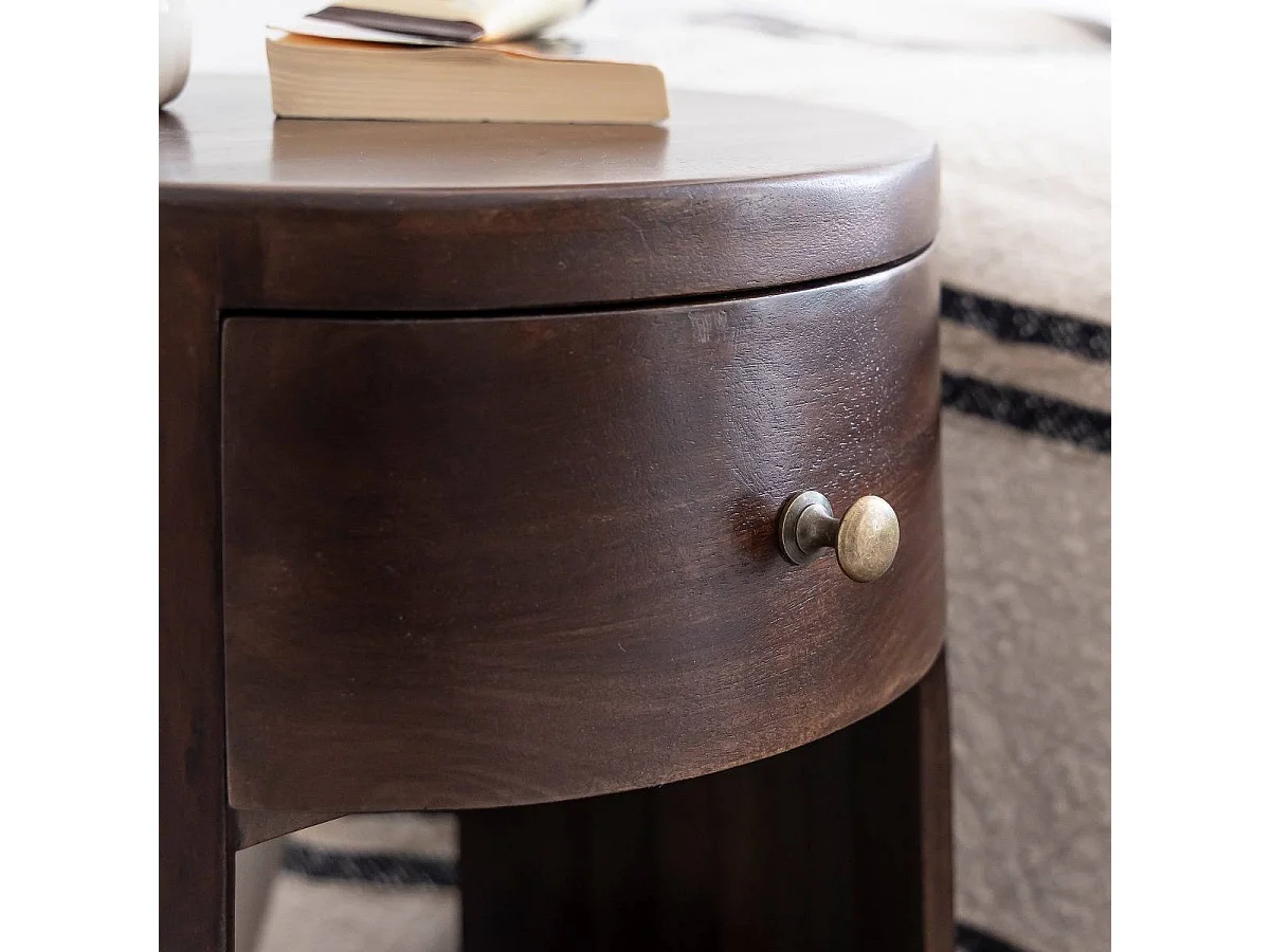 Mesita de noche redonda de madera de mango Isao