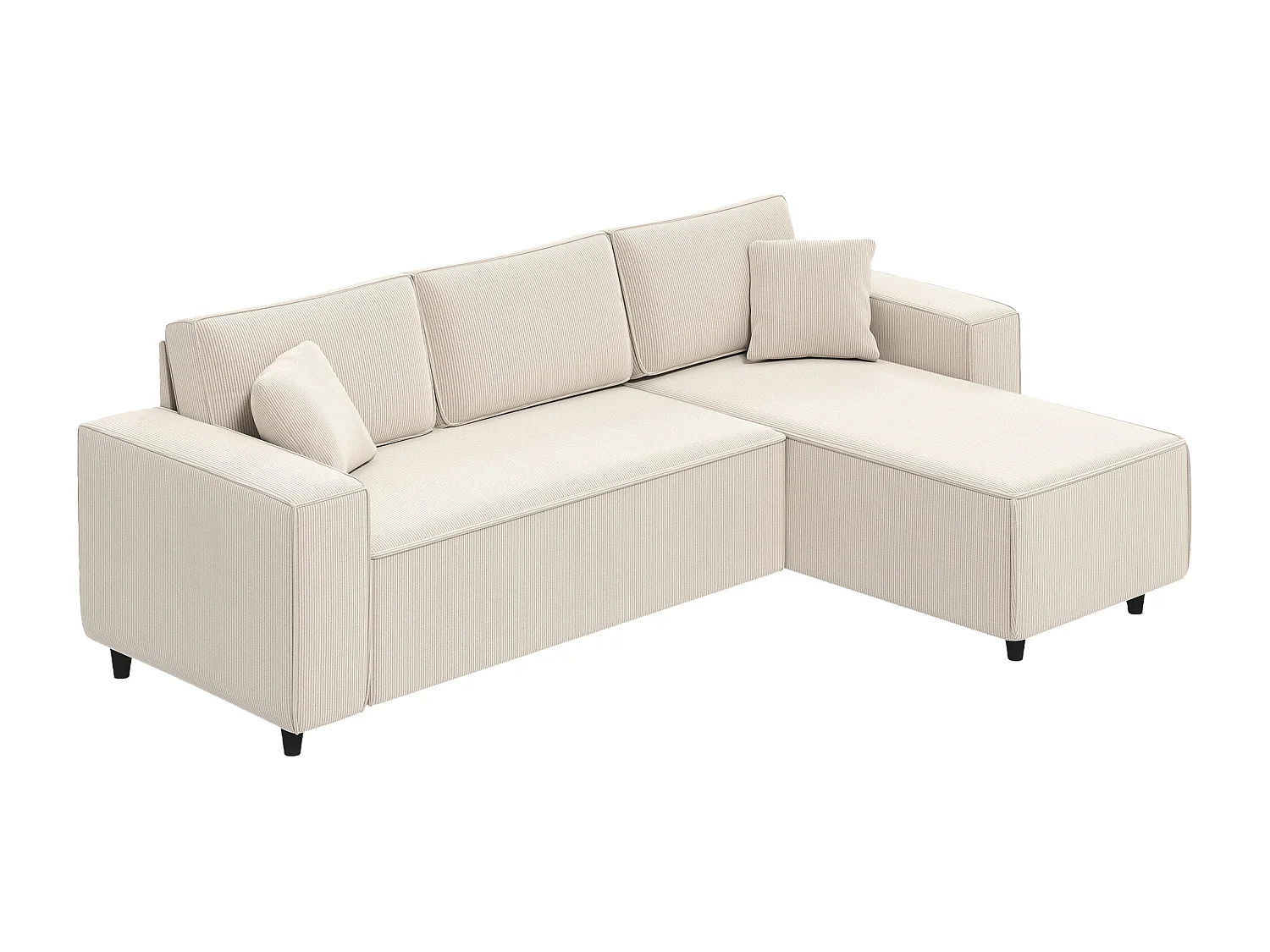 Divano con penisola a 3 posti in tessuto effetto velluto bianco crema