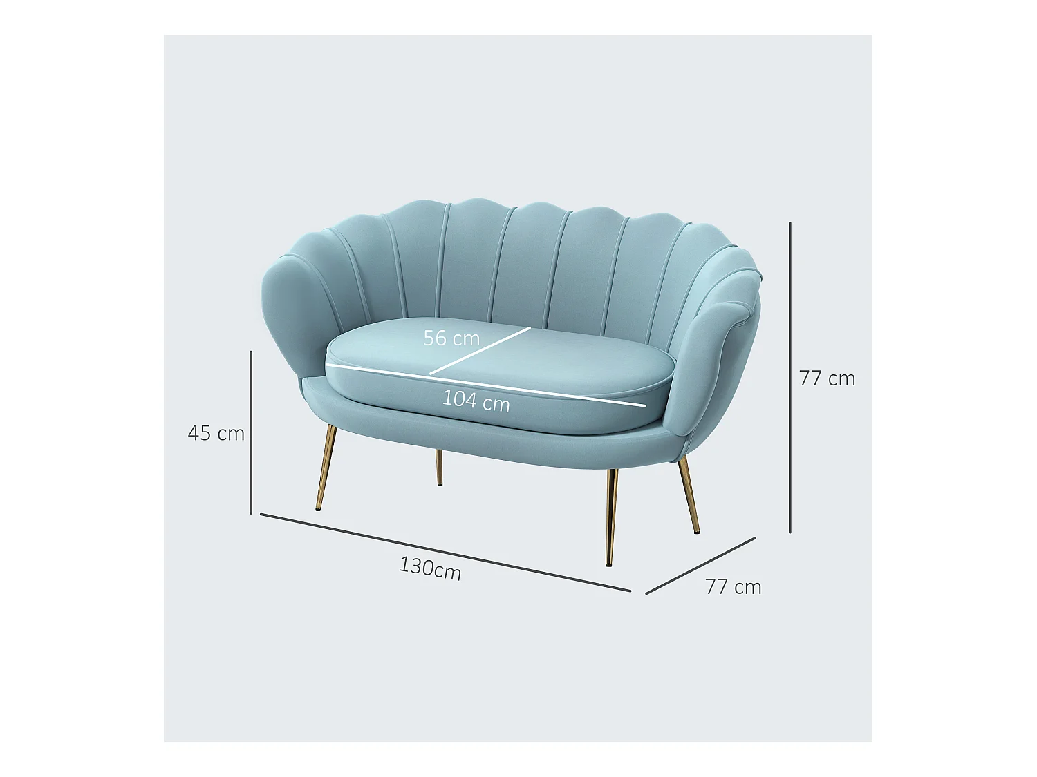 Divano vintage 2 posti stile industrial chic effetto velluto azzurro