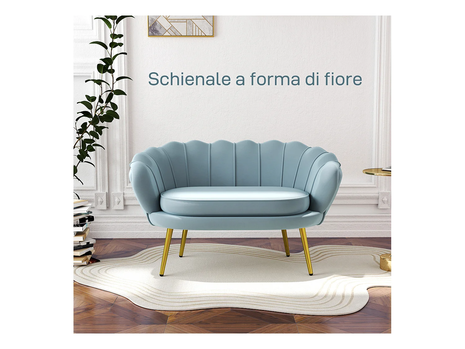 Divano vintage 2 posti stile industrial chic effetto velluto azzurro