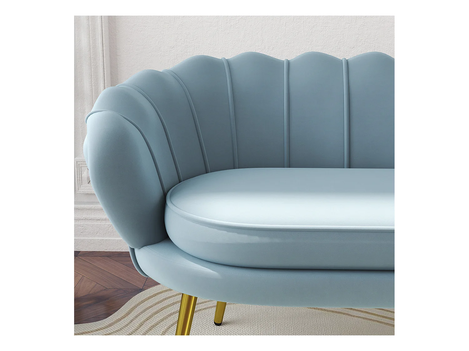 Divano vintage 2 posti stile industrial chic effetto velluto azzurro