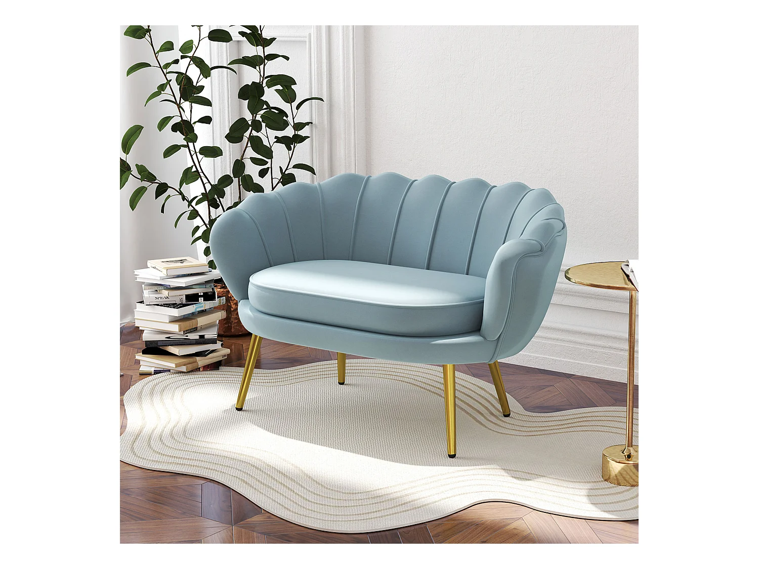 Divano vintage 2 posti stile industrial chic effetto velluto azzurro