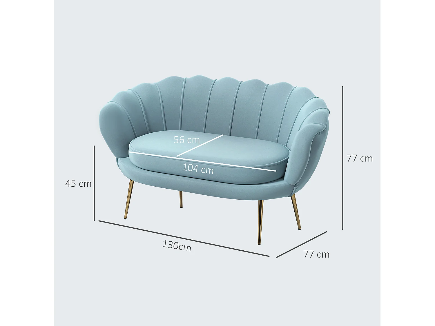 Divano vintage 2 posti stile industrial chic effetto velluto azzurro