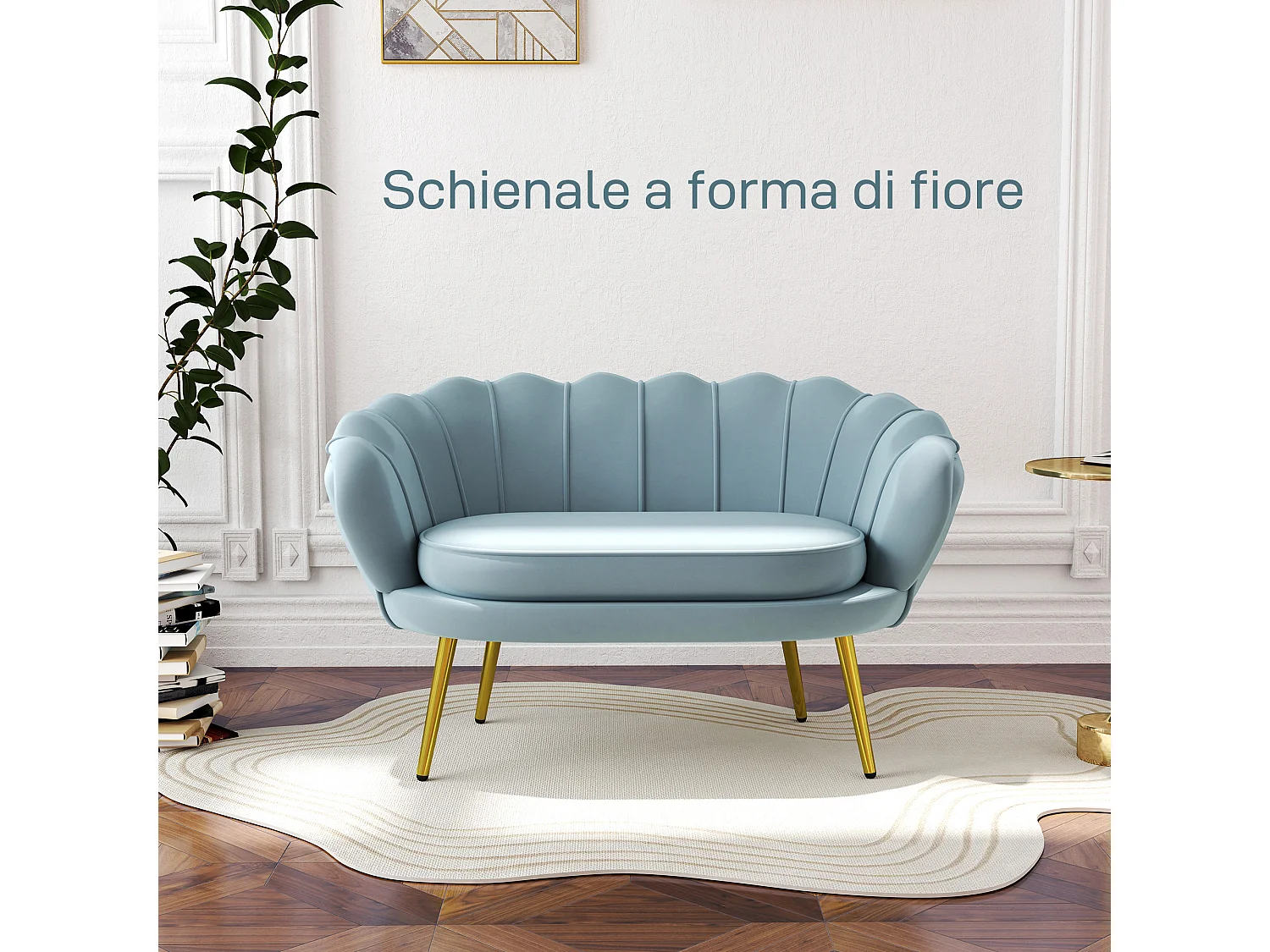 Divano vintage 2 posti stile industrial chic effetto velluto azzurro