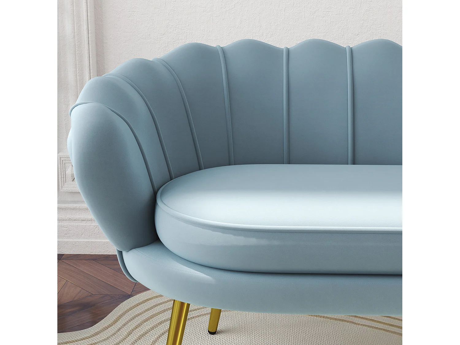 Divano vintage 2 posti stile industrial chic effetto velluto azzurro