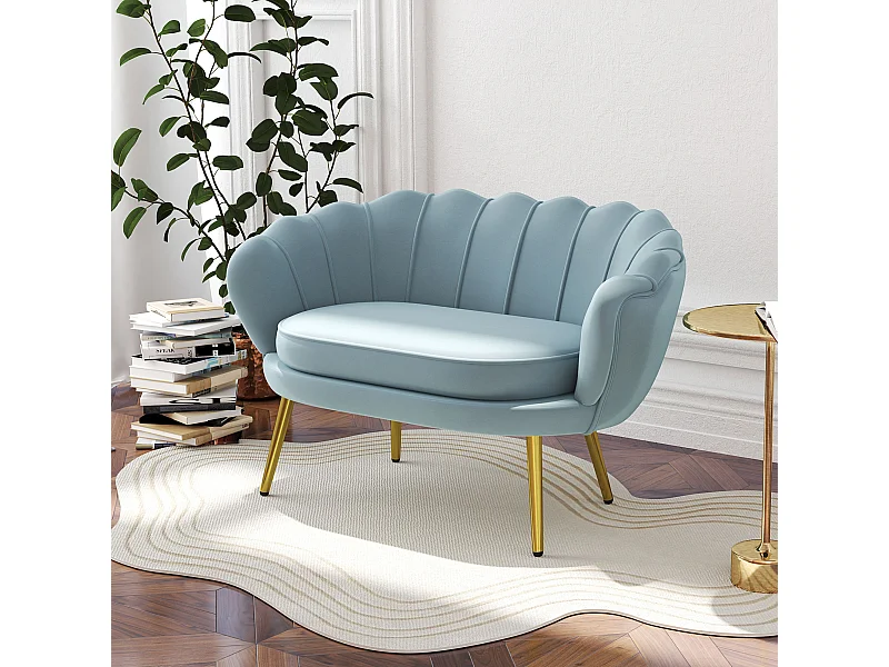 Divano vintage 2 posti stile industrial chic effetto velluto azzurro