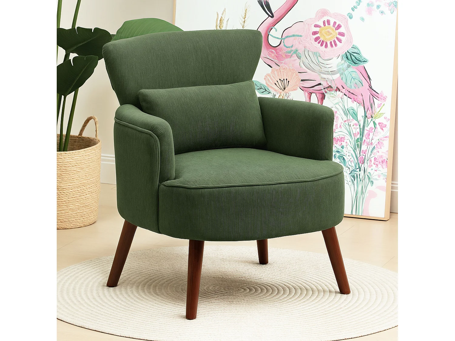 Poltrona da camera con schienale e cuscino lombare velluto verde