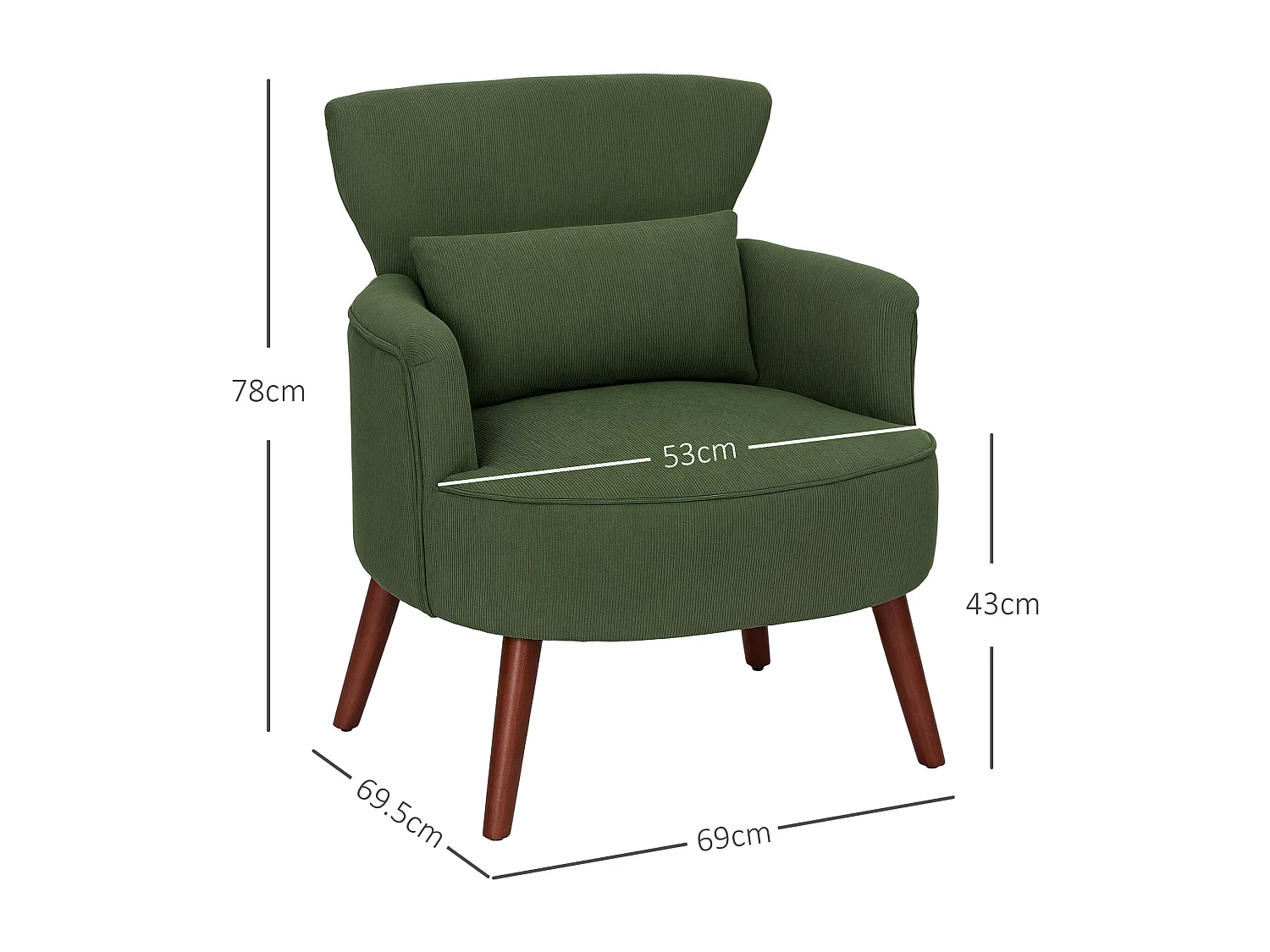 Poltrona da camera con schienale e cuscino lombare velluto verde