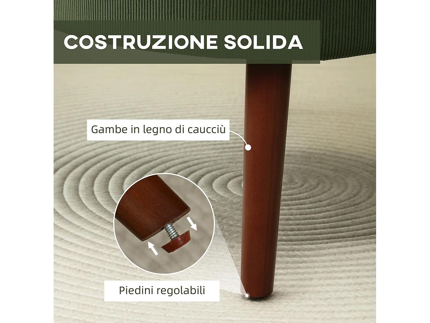 Poltrona da camera con schienale e cuscino lombare velluto verde