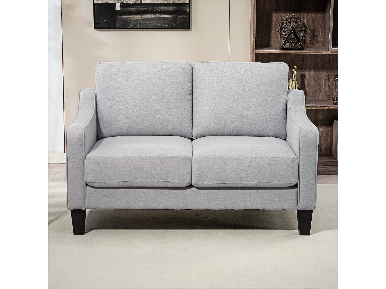 Divano 2 posti moderno in tessuto effetto lino grigio chiaro