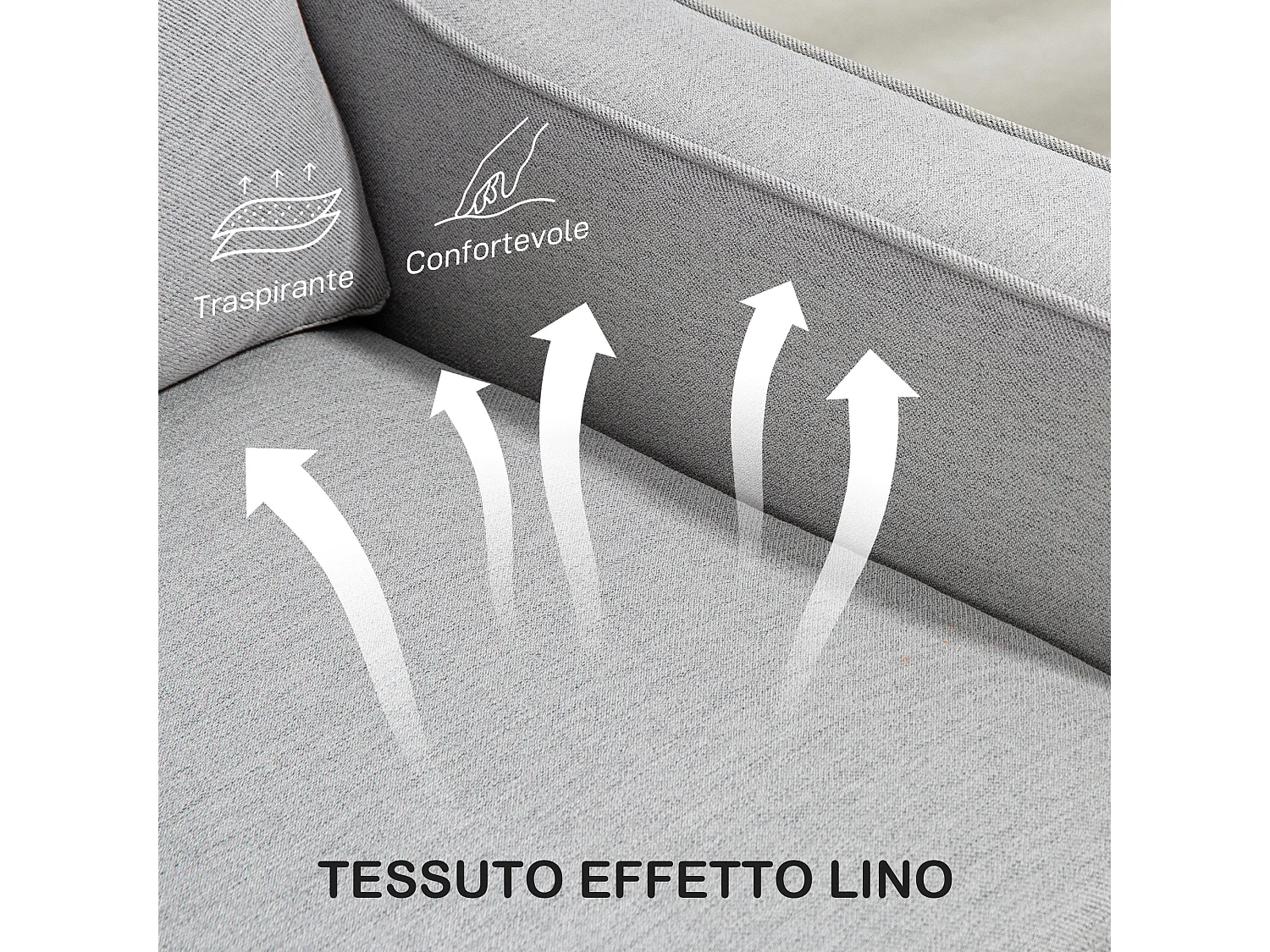 Divano 2 posti moderno in tessuto effetto lino grigio chiaro