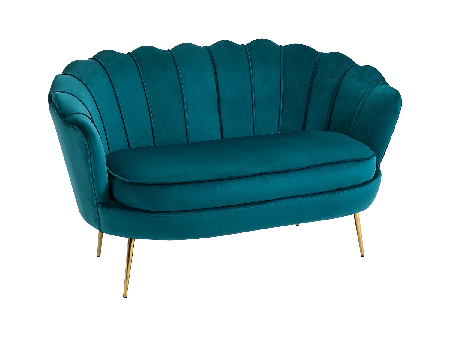 Divano 2 posti in stile vintage chic in tessuto effetto velluto blu