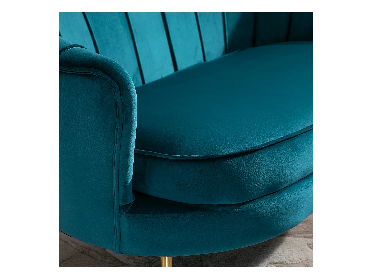 Divano 2 posti in stile vintage chic in tessuto effetto velluto blu