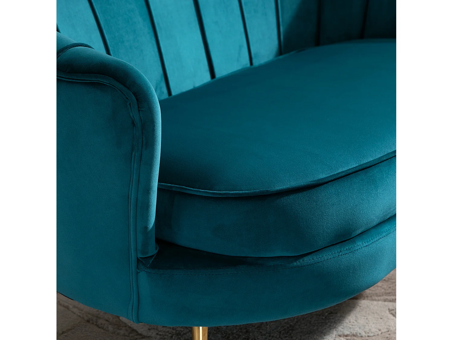 Divano 2 posti in stile vintage chic in tessuto effetto velluto blu