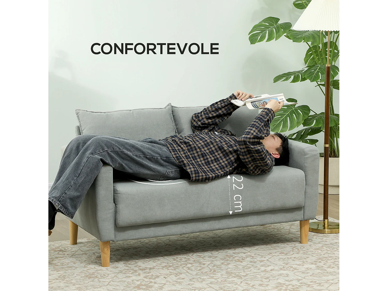 Divanetto 2 posti vellutato con vano portaoggetti inferiore grigio