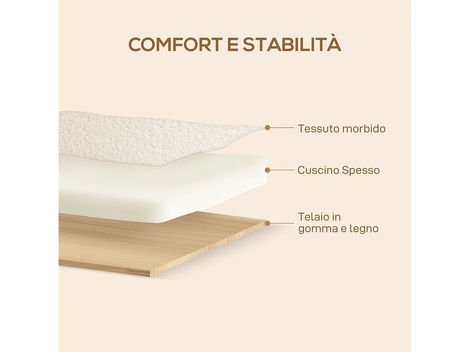 Poltrona da salotto stile nordico in tessuto sherpa e legno crema