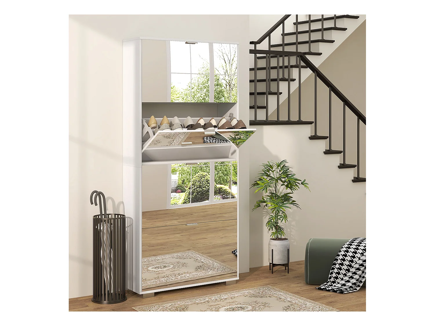 Scarpiera salvaspazio slim con specchio e 4 cassetti per 24 scarpe