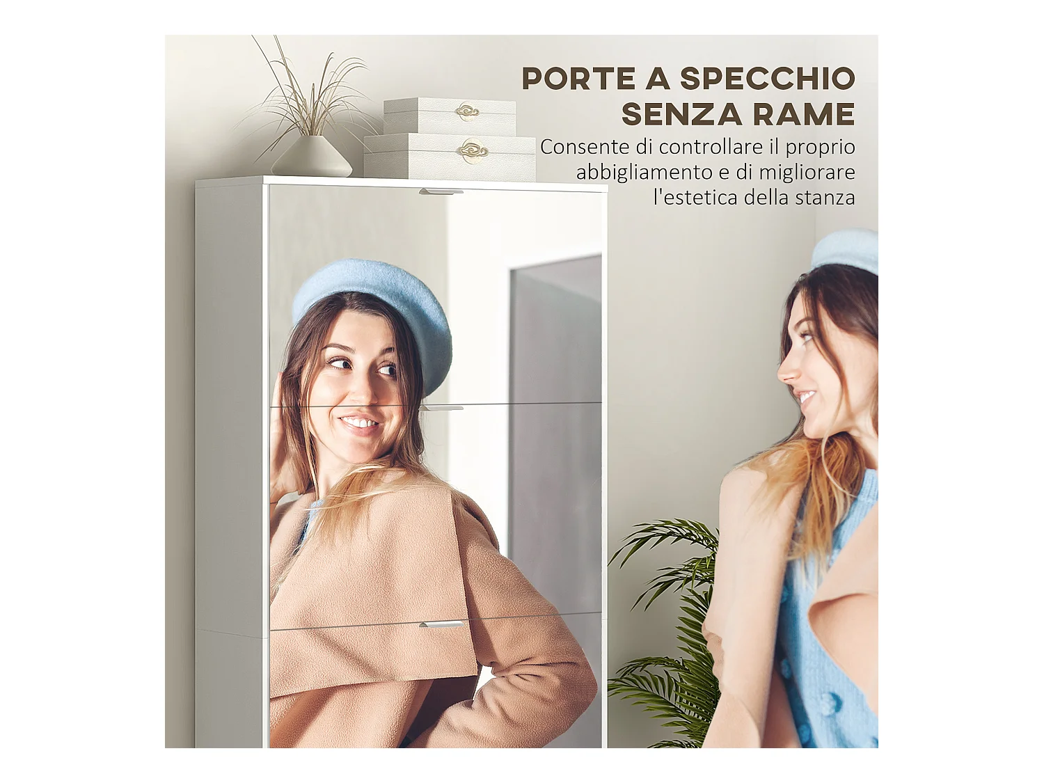 Scarpiera salvaspazio slim con specchio e 4 cassetti per 24 scarpe