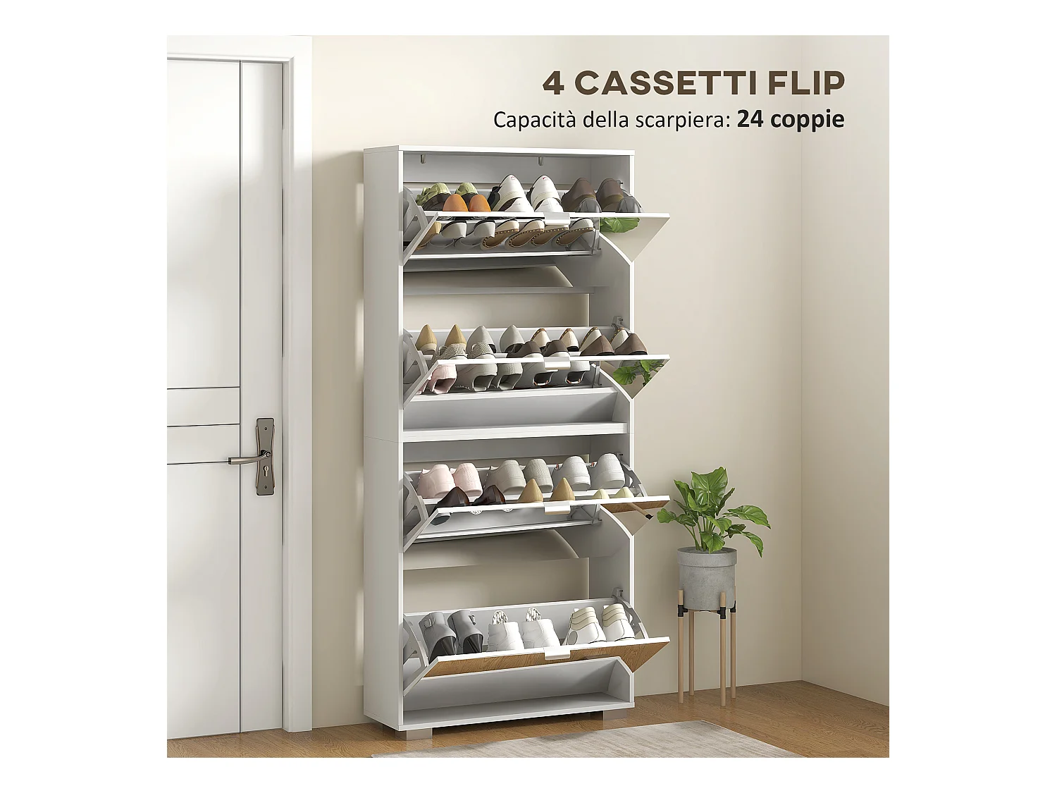 Scarpiera salvaspazio slim con specchio e 4 cassetti per 24 scarpe
