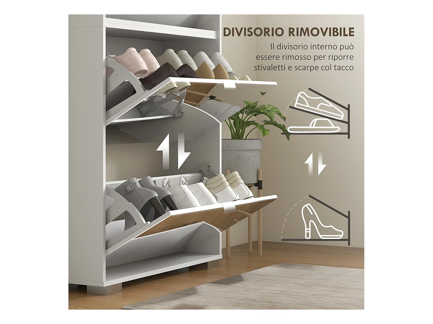 Scarpiera salvaspazio slim con specchio e 4 cassetti per 24 scarpe