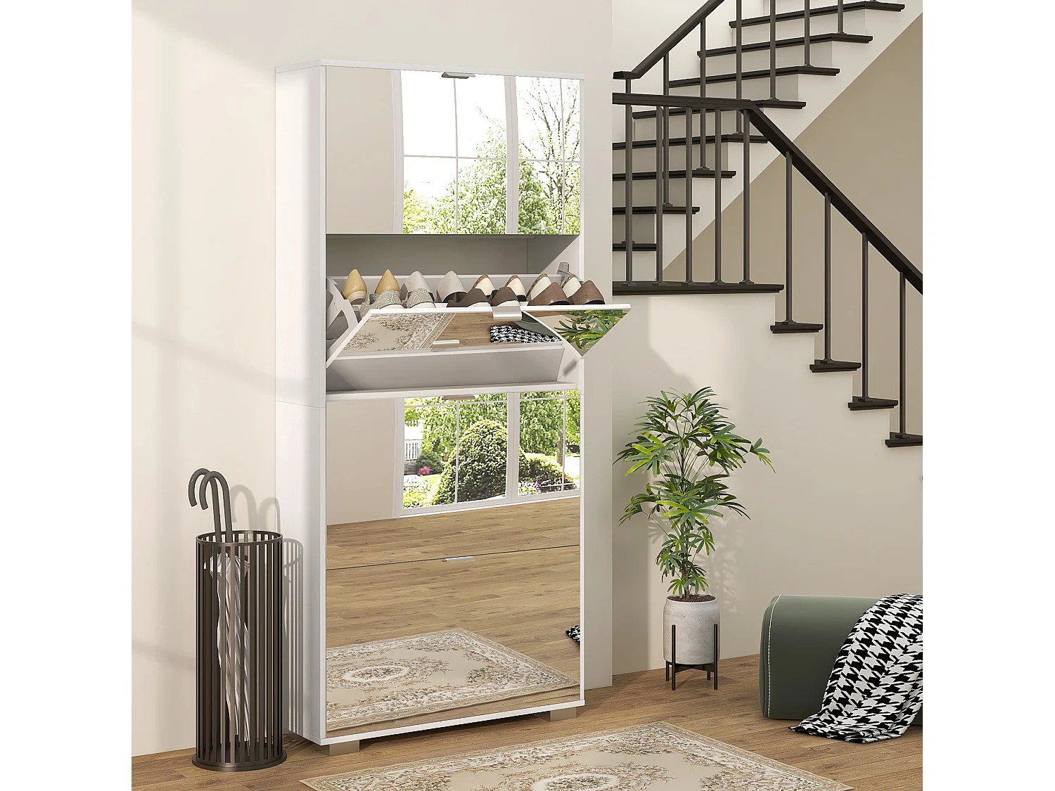 Scarpiera salvaspazio slim con specchio e 4 cassetti per 24 scarpe