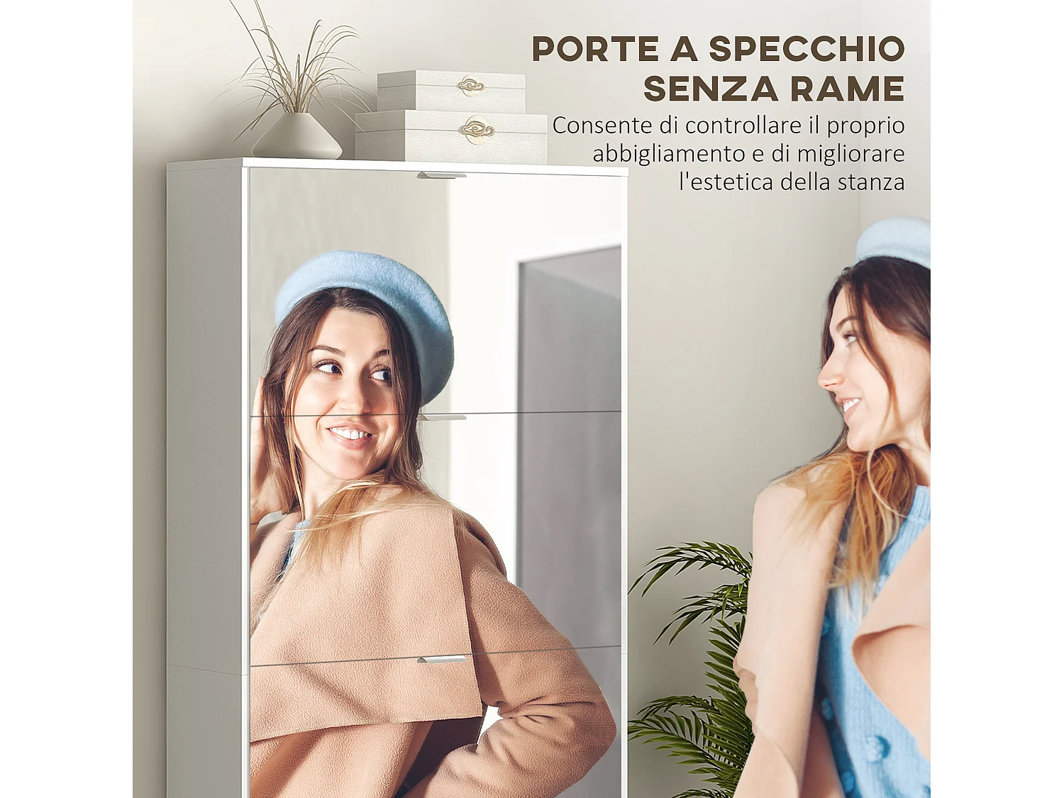 Scarpiera salvaspazio slim con specchio e 4 cassetti per 24 scarpe