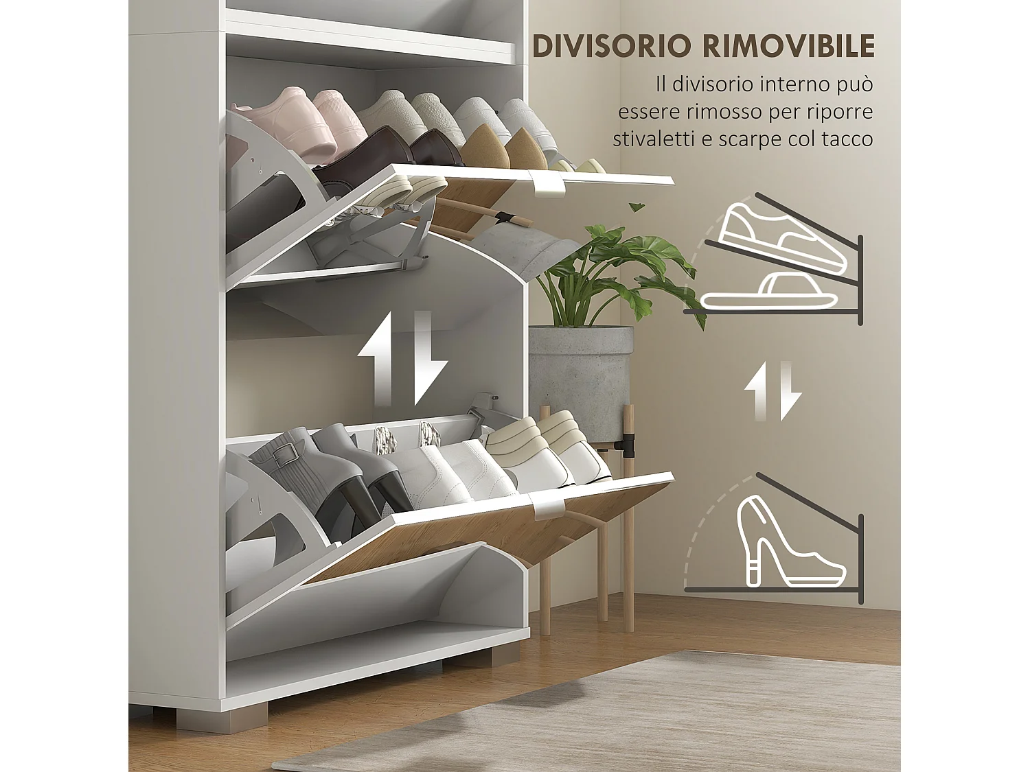 Scarpiera salvaspazio slim con specchio e 4 cassetti per 24 scarpe