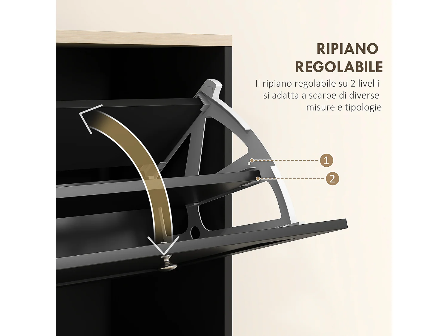 Scarpiera salvaspazio 3 cassetti con ripiani regolabili in legno nera