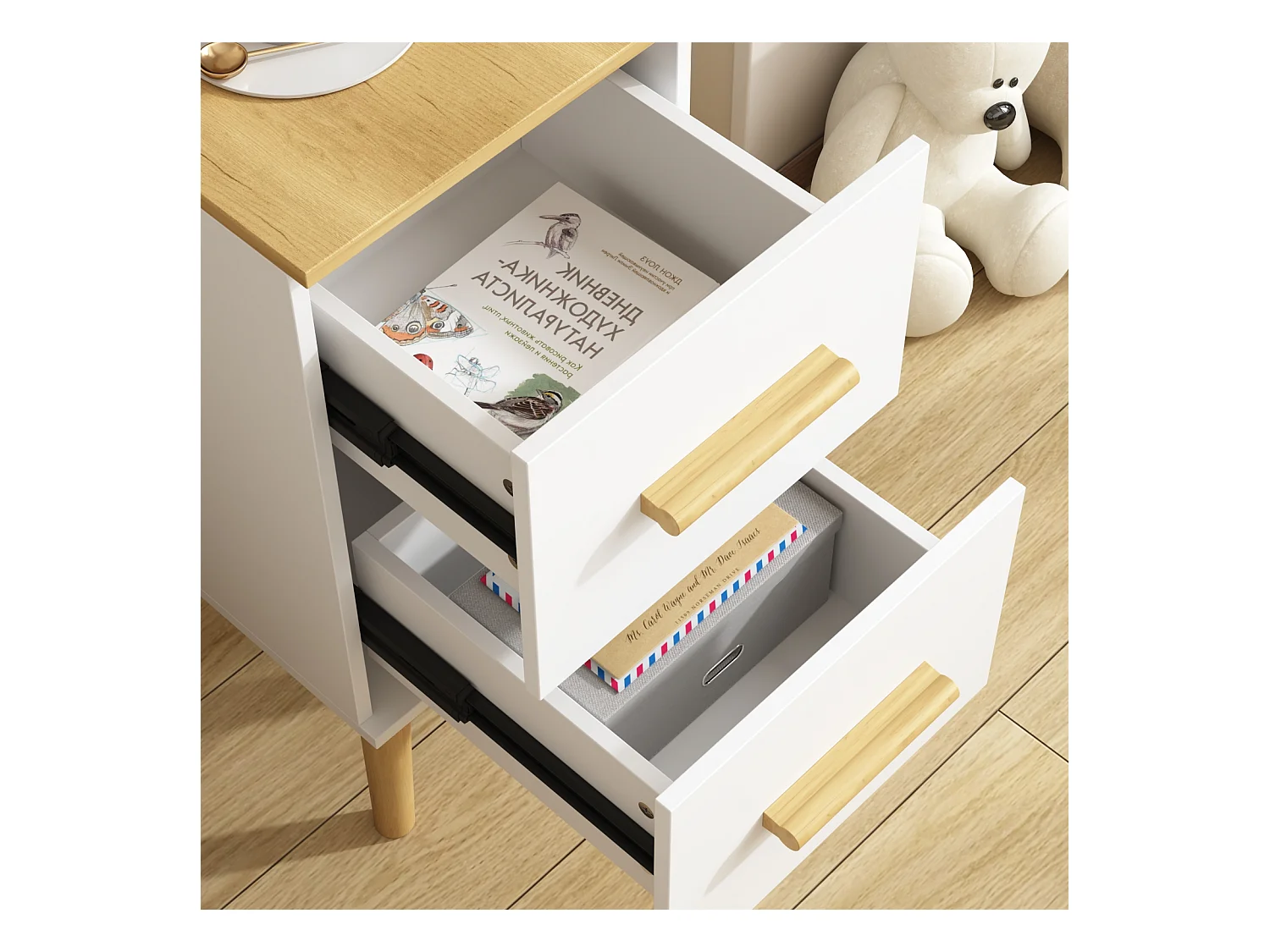 Table de Chevet Moderne avec 2 Tiroirs et 1 Porte pour Chambre et Salle de Séjour, 60 x 30 x 59.3 CM, Blanc