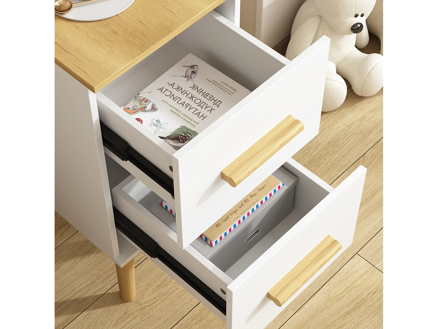 Table de Chevet Moderne avec 2 Tiroirs et 1 Porte pour Chambre et Salle de Séjour, 60 x 30 x 59.3 CM, Blanc