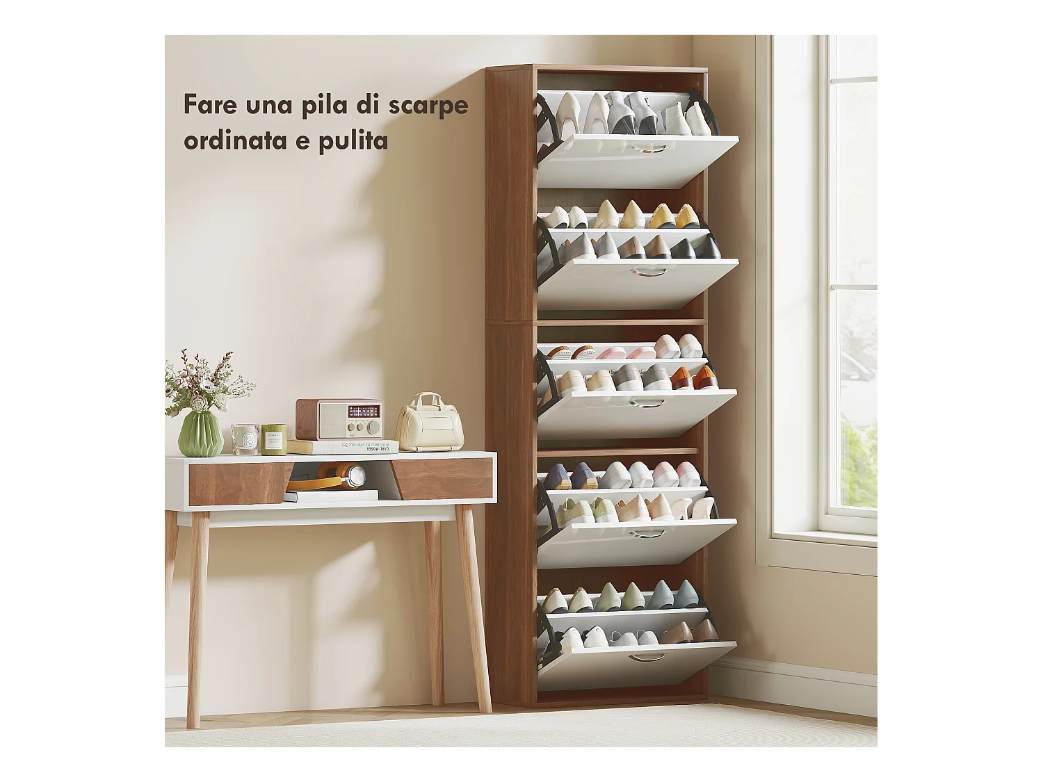 Mobile scarpiera in legno a 5 scomparti per 30 paia