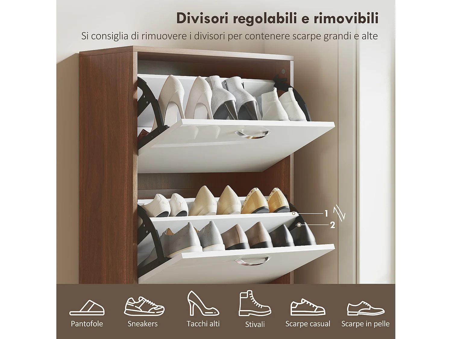 Mobile scarpiera in legno a 5 scomparti per 30 paia