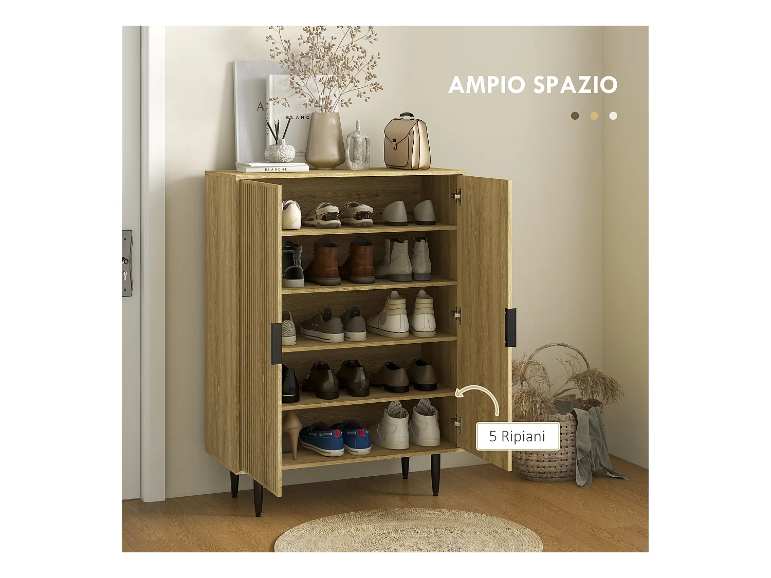 Scarpiera moderna per 15 paia di scarpe con 4 ripiani regolabili