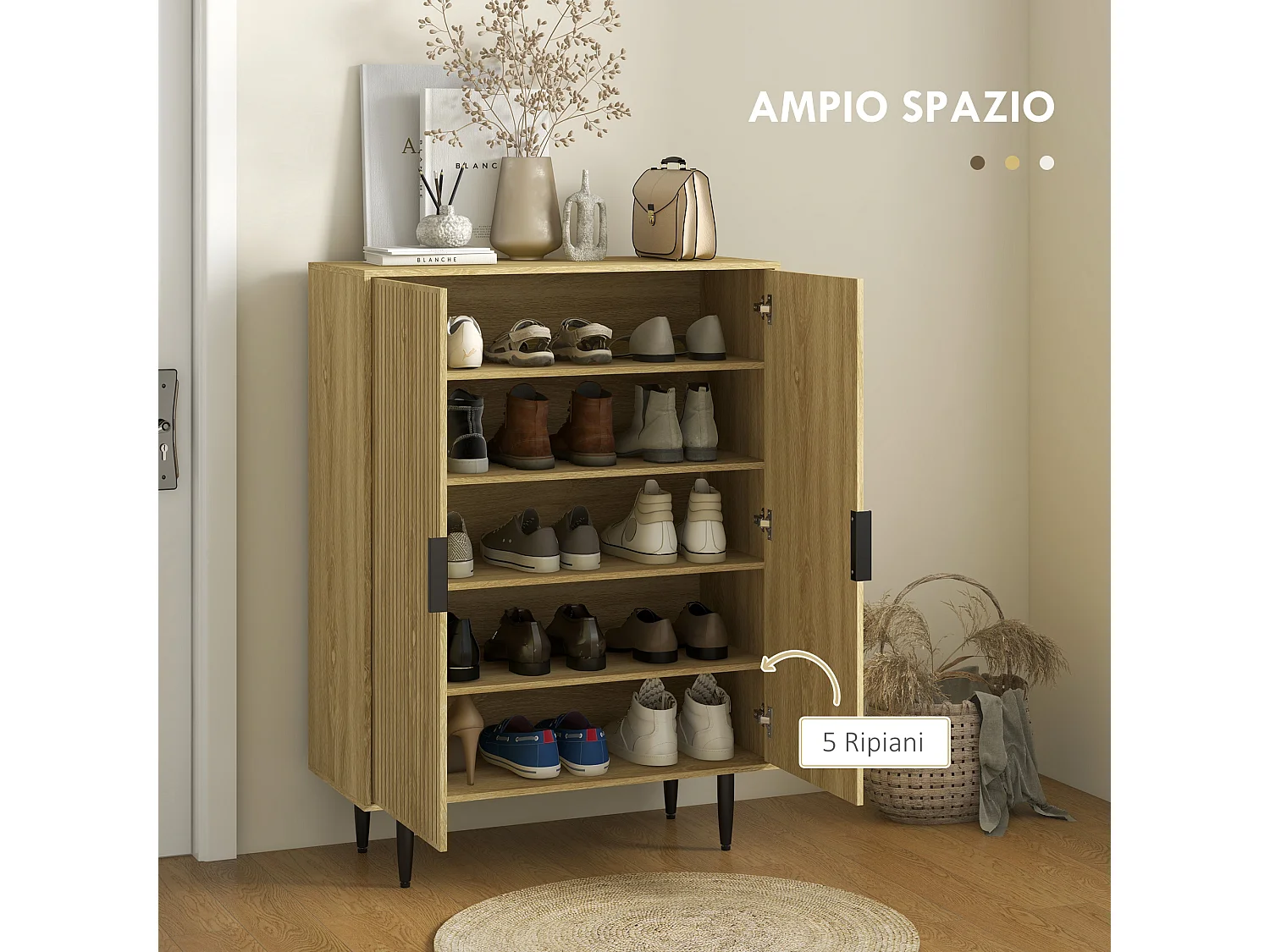 Scarpiera moderna per 15 paia di scarpe con 4 ripiani regolabili