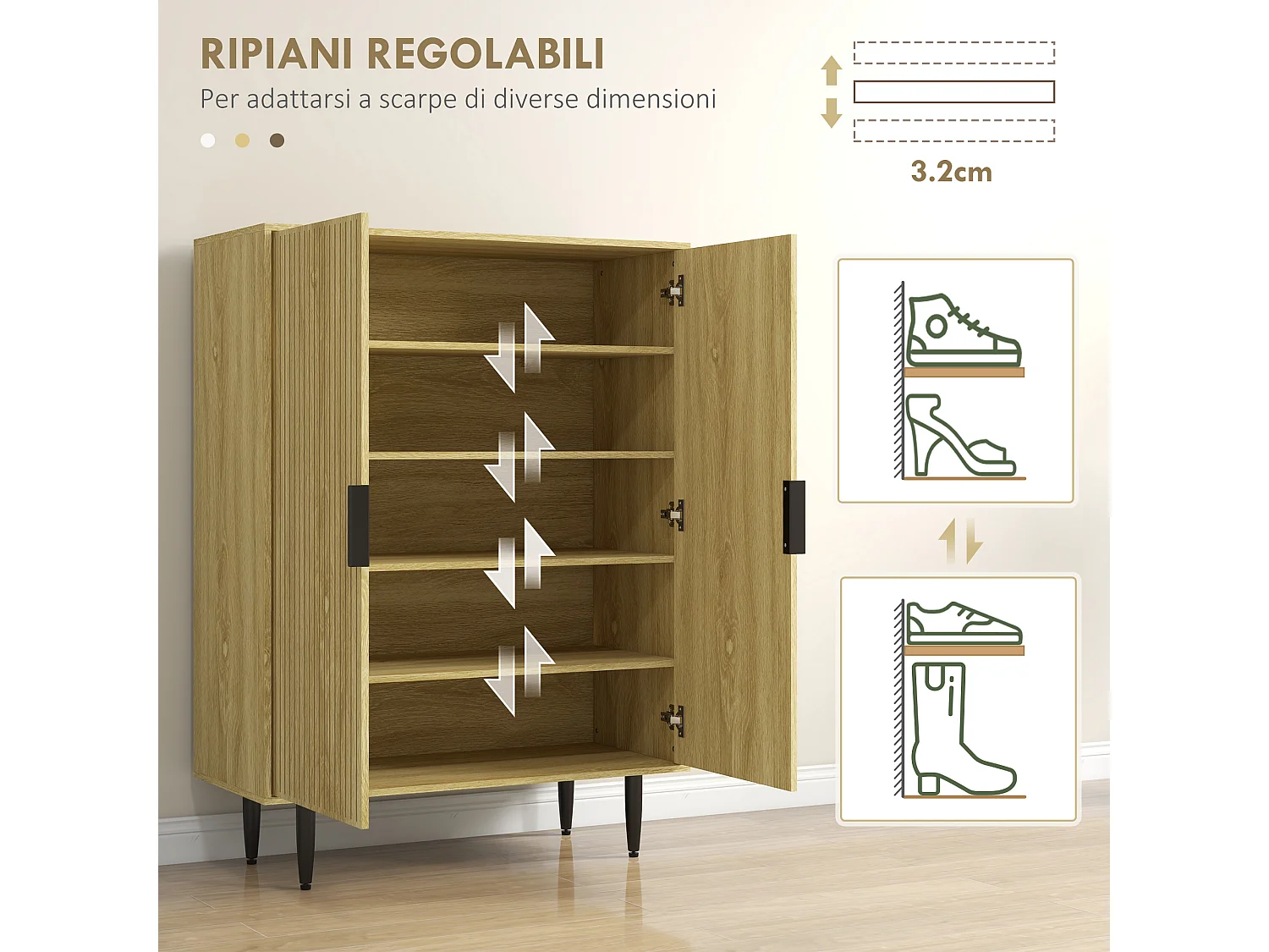 Scarpiera moderna per 15 paia di scarpe con 4 ripiani regolabili