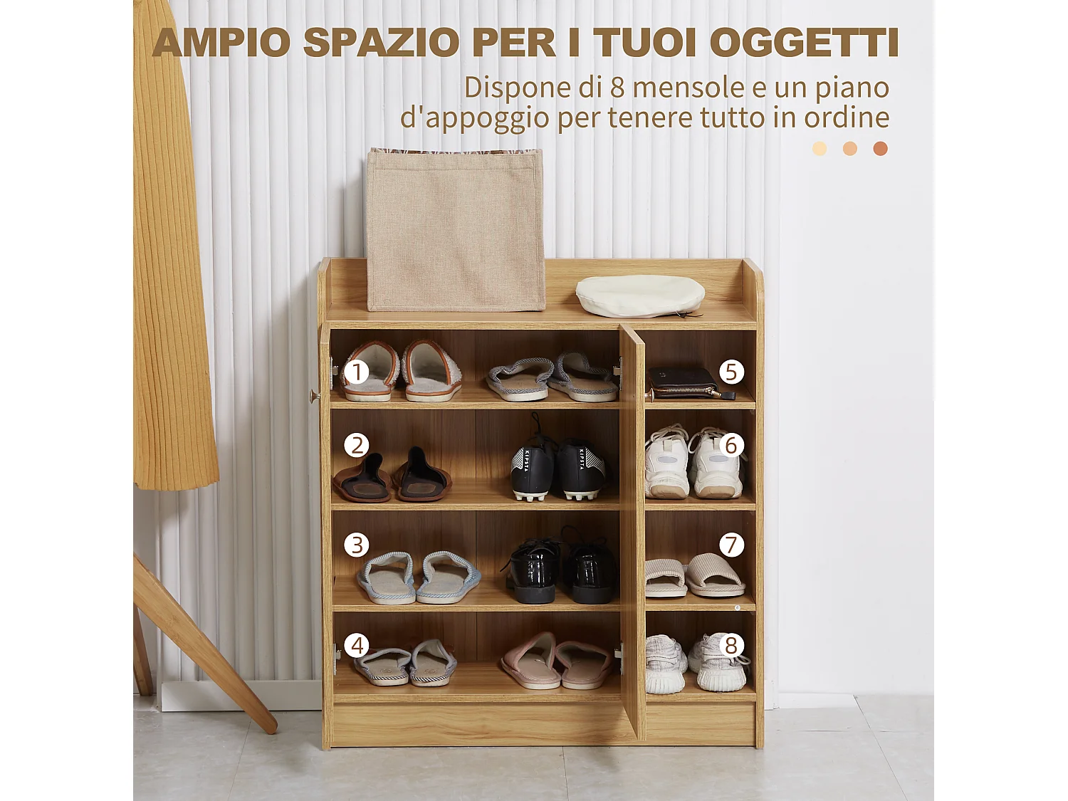 Armadio scarpiera salvaspazio e moderna in legno marrone chiaro