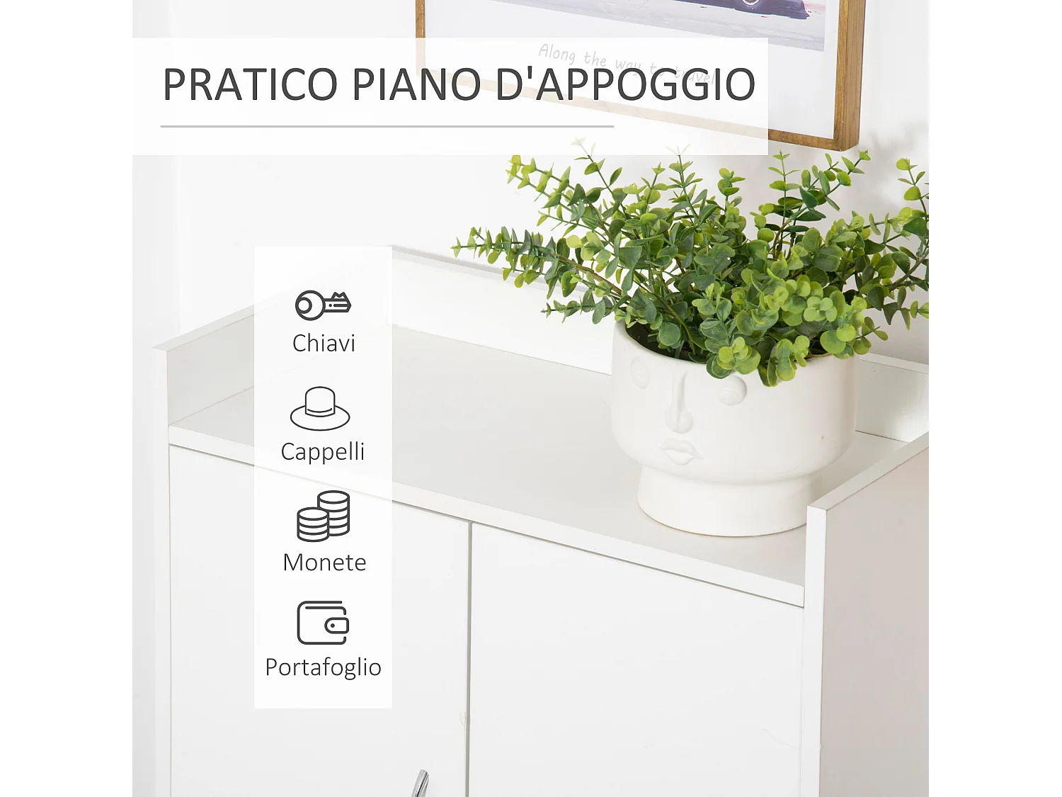 Mobile scarpiera salvaspazio con ripiano aperto bianco