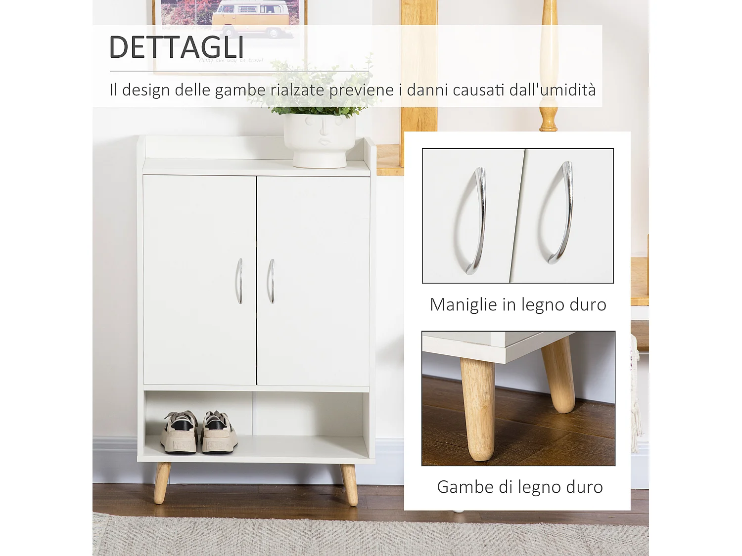 Mobile scarpiera salvaspazio con ripiano aperto bianco