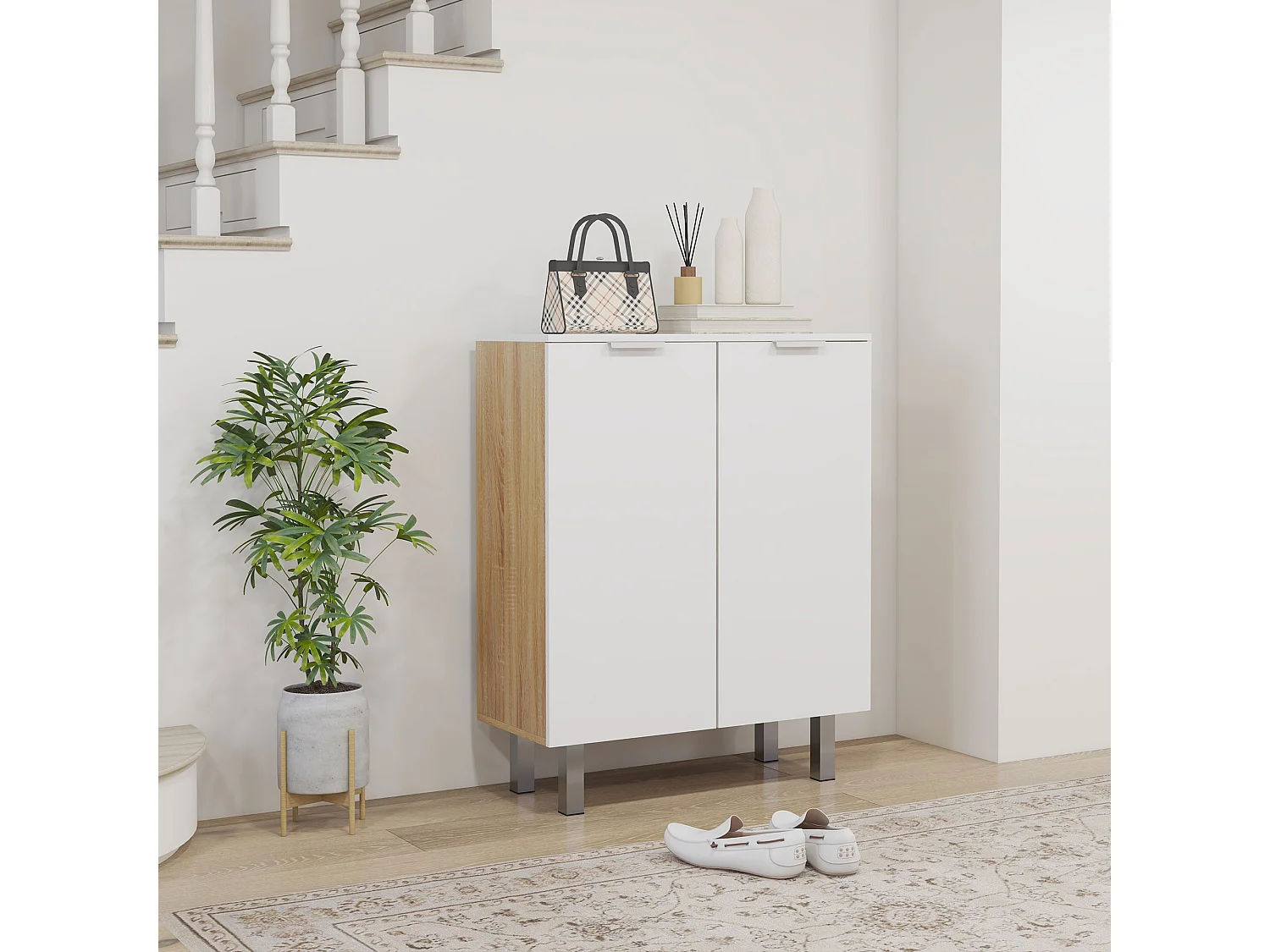 Mobile scarpiera per 15-20 paia di scarpe e 5 ripiani bianco lucido