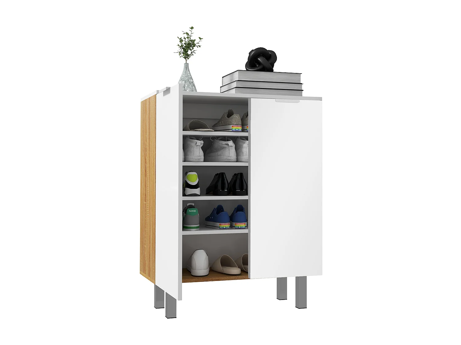 Mobile scarpiera per 15-20 paia di scarpe e 5 ripiani bianco lucido