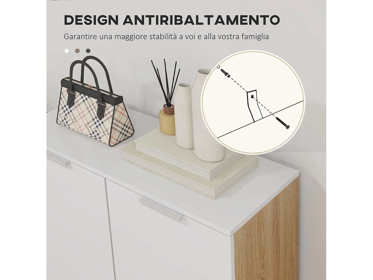 Mobile scarpiera per 15-20 paia di scarpe e 5 ripiani bianco lucido