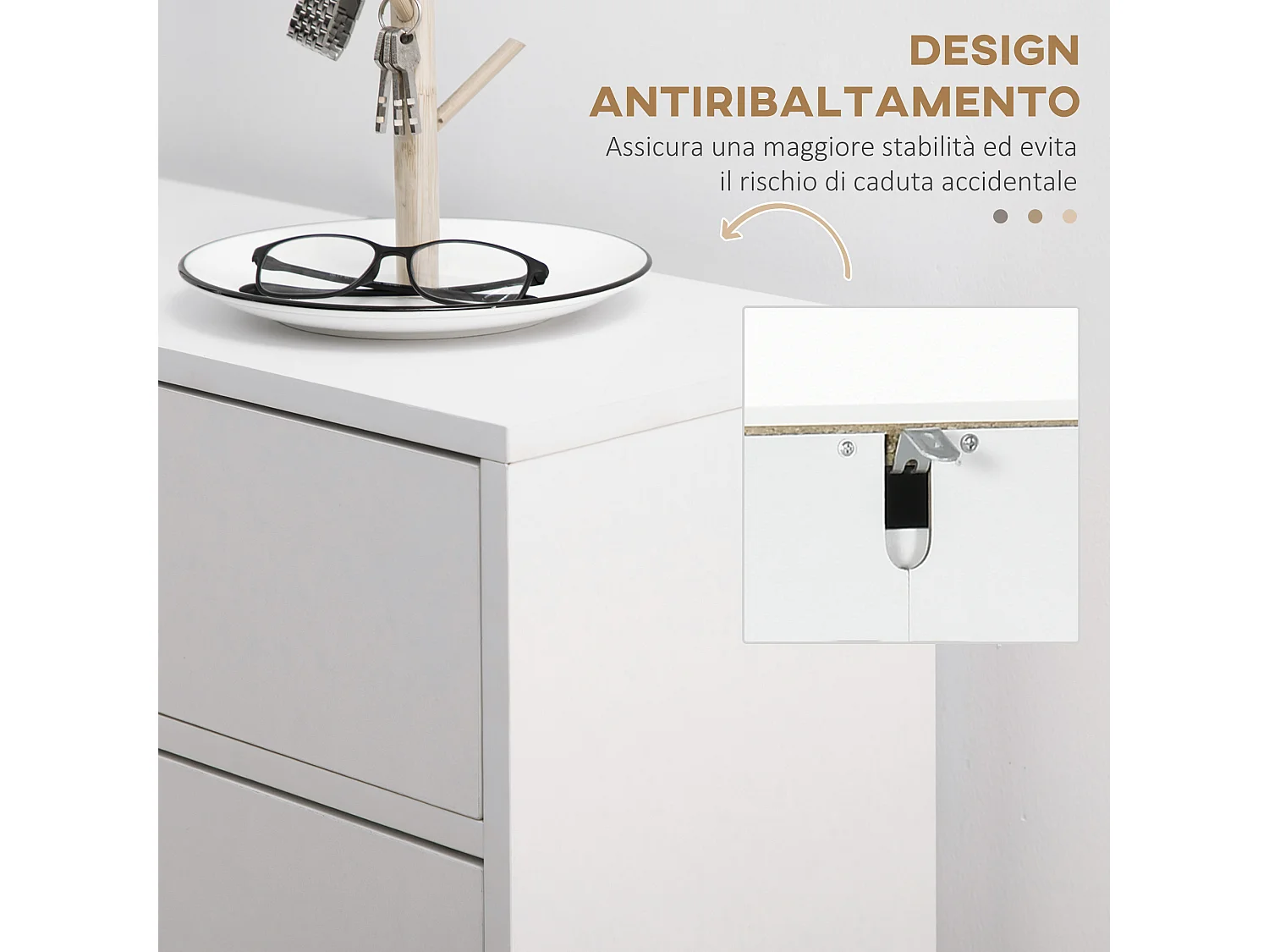 Mobile scarpiera 12 paia con 2 ante a ribalta e cassetto bianco