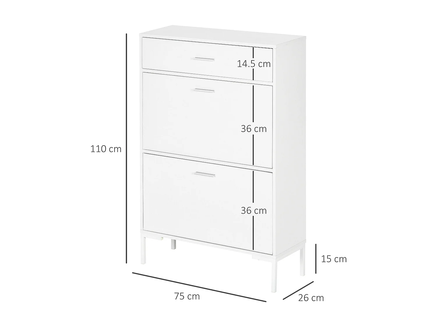 Mobile scarpiera 12 paia con 2 ante a ribalta e cassetto bianco