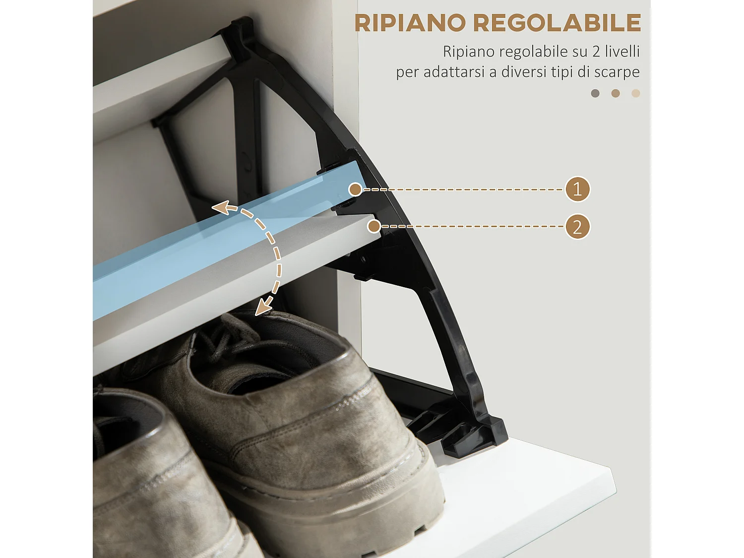 Mobile scarpiera 12 paia con 2 ante a ribalta e cassetto bianco