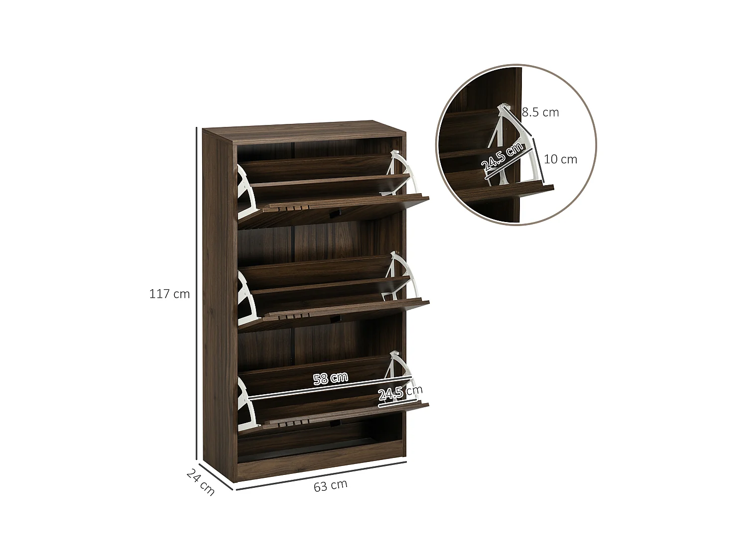 Mobile scarpiera a 3 livelli con ripiani interni regolabili